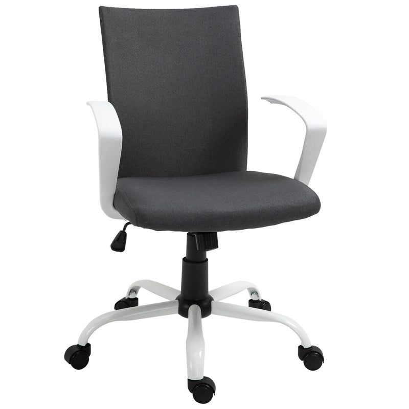 Vinsetto Office Chair Linen Swivel Computer Desk Chair Home Study Task Chair with Wheels, Arm, Charcoal Grey Chair, Deep