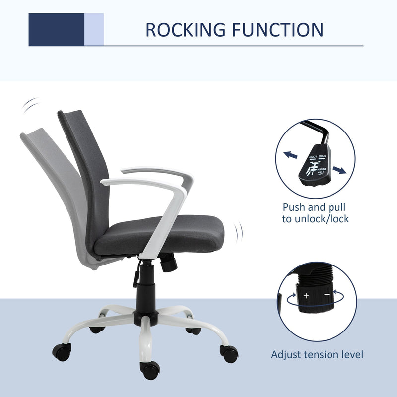 Vinsetto Office Chair Linen Swivel Computer Desk Chair Home Study Task Chair with Wheels, Arm, Charcoal Grey Chair, Deep