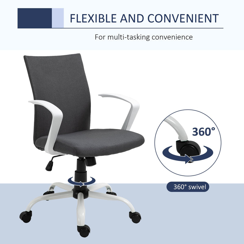 Vinsetto Office Chair Linen Swivel Computer Desk Chair Home Study Task Chair with Wheels, Arm, Charcoal Grey Chair, Deep