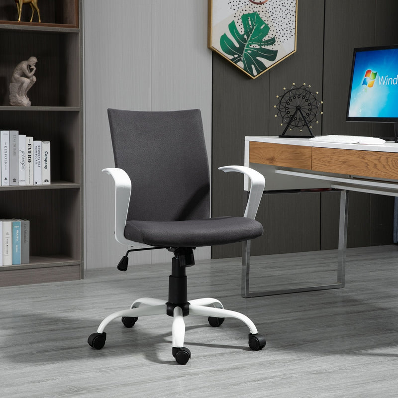 Vinsetto Office Chair Linen Swivel Computer Desk Chair Home Study Task Chair with Wheels, Arm, Charcoal Grey Chair, Deep