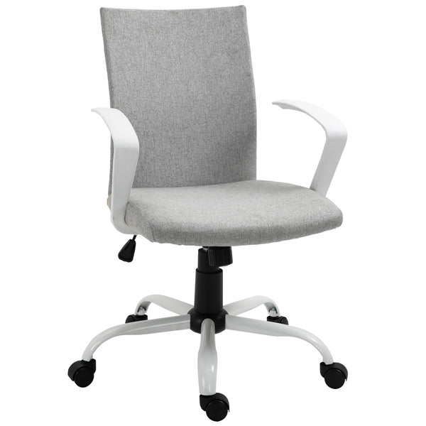 Vinsetto Office Chair Linen Swivel Computer Desk Chair Home Study Task Chair with Wheels, Arm, Light Grey Chair