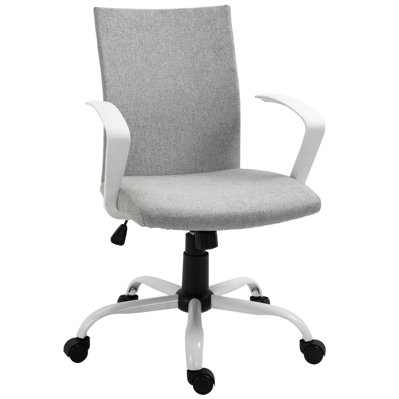 Vinsetto Office Chair Linen Swivel Computer Desk Chair Home Study Task Chair with Wheels, Arm, Light Grey Chair