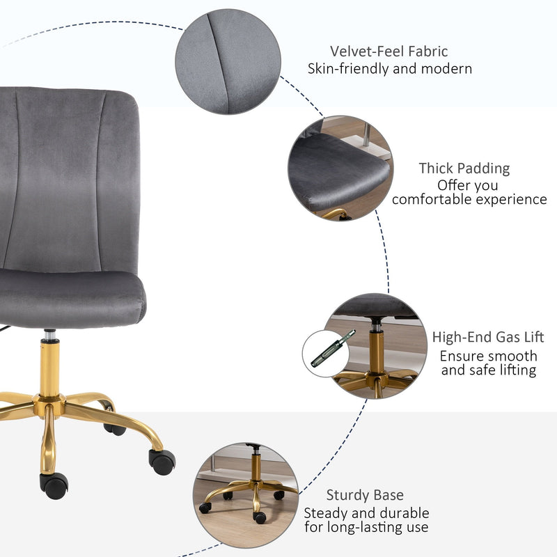 Vinsetto Office Chair Velvet Cover Desk Chair Ergonomic Computer Chair with 360-¦ Swivel Wheels and Height Adjustable w/