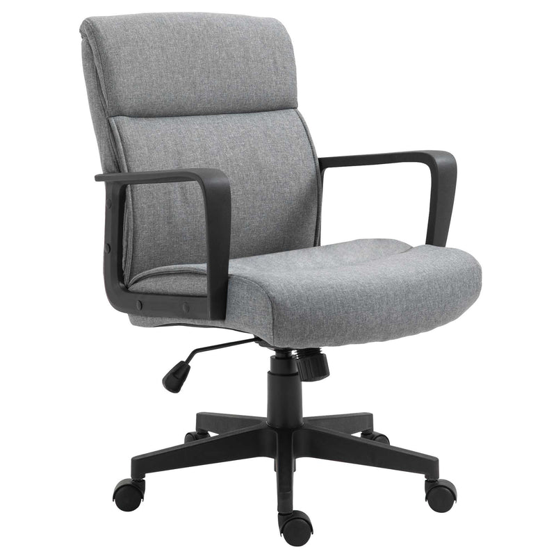 Vinsetto Mid Back Office Chair Height Adjustable Linen Fabric Task Chair with Ergonomic Line Wide Seat, Thick Padding, and 360-¦ Swivel Wheels PC w/ &