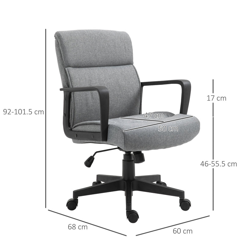 Vinsetto Mid Back Office Chair Height Adjustable Linen Fabric Task Chair with Ergonomic Line Wide Seat, Thick Padding, and 360-¦ Swivel Wheels PC w/ &