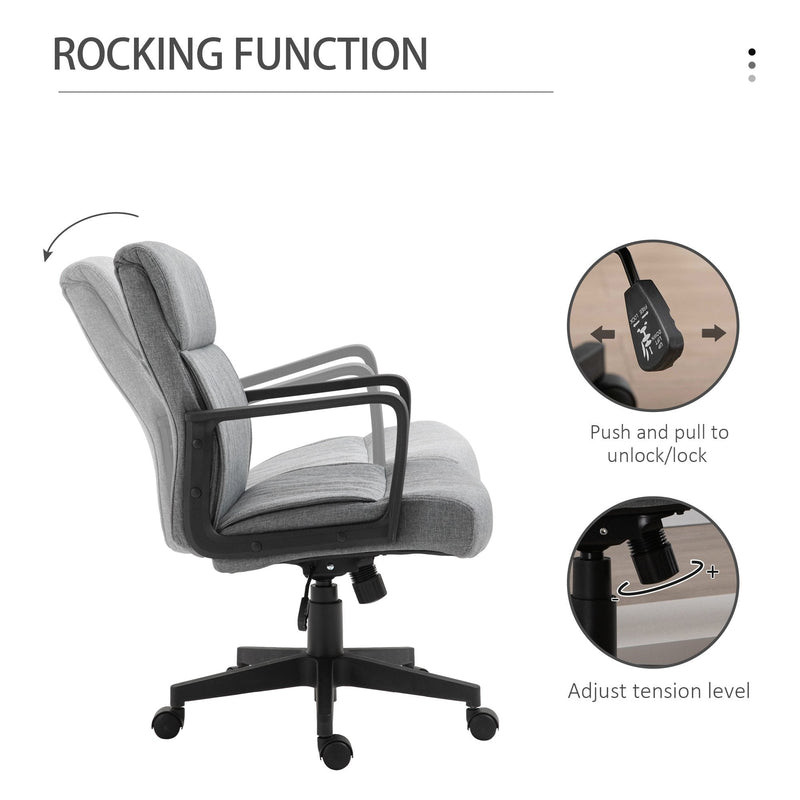 Vinsetto Mid Back Office Chair Height Adjustable Linen Fabric Task Chair with Ergonomic Line Wide Seat, Thick Padding, and 360-¦ Swivel Wheels PC w/ &