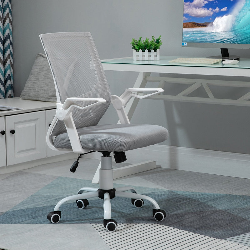 Vinsetto Mesh Swivel Office Chair for Home with Lumbar Back Support, Adjustable Height, Flip-Up Arm - Grey