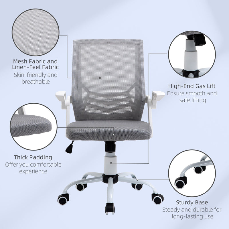 Vinsetto Mesh Swivel Office Chair for Home with Lumbar Back Support, Adjustable Height, Flip-Up Arm - Grey