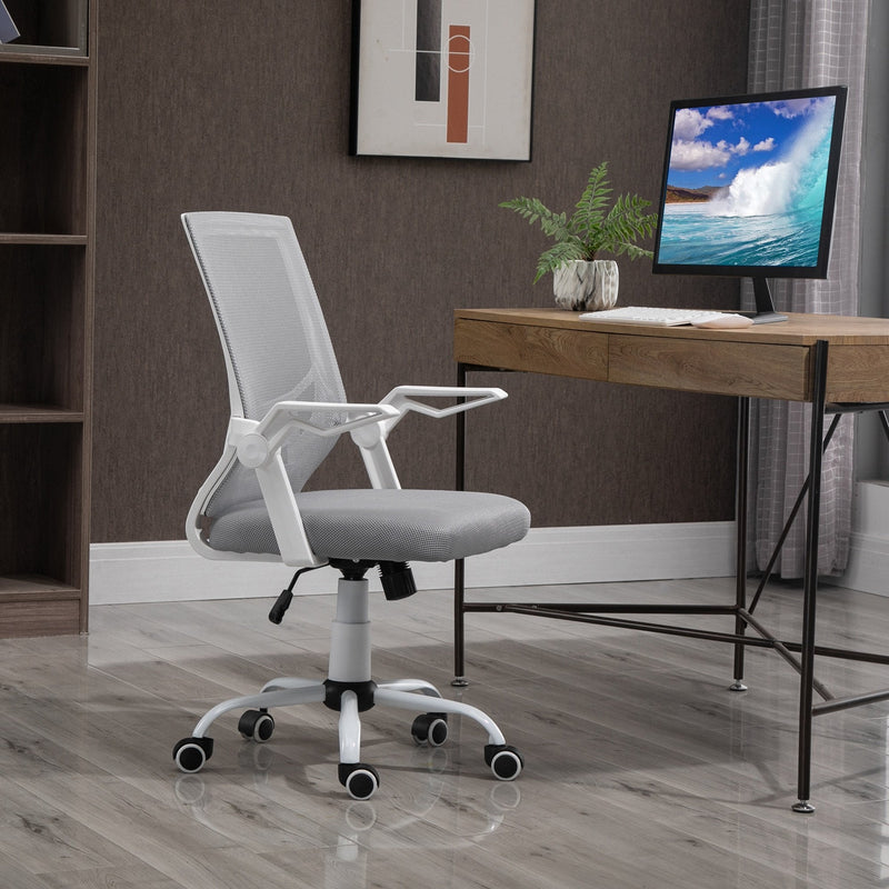 Vinsetto Mesh Swivel Office Chair for Home with Lumbar Back Support, Adjustable Height, Flip-Up Arm - Grey