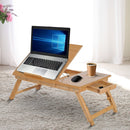 55Lx35Wx 22-30H cm Portable Bamboo Laptop Desk Notebook Tray PC Bed Table W/ Drawer Adjustable & Foldable-Bamboo