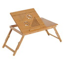 55Lx35Wx 22-30H cm Portable Bamboo Laptop Desk Notebook Tray PC Bed Table W/ Drawer Adjustable & Foldable-Bamboo