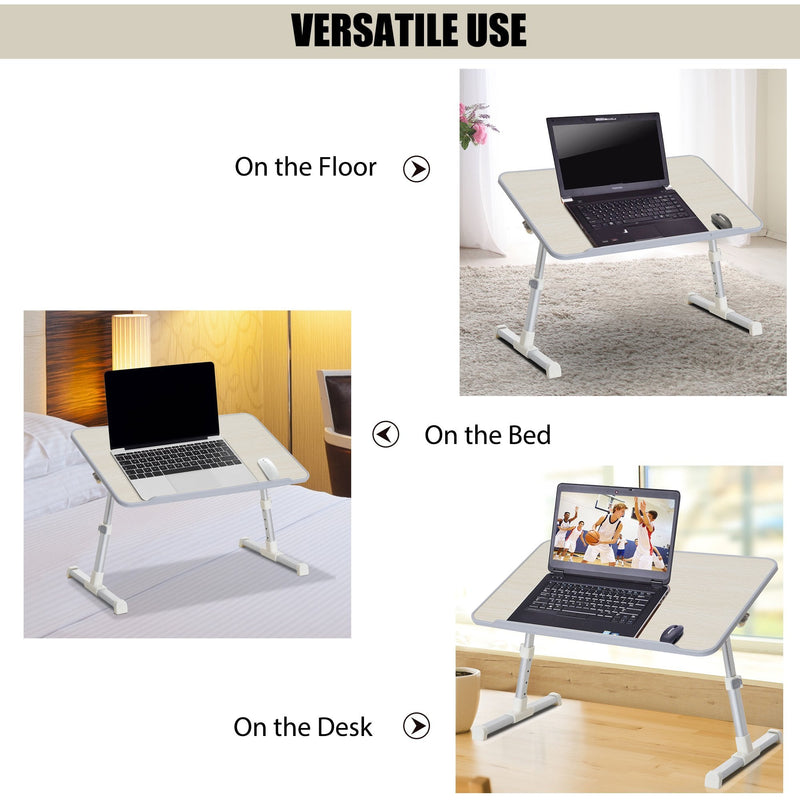 Folding Computer Desk W/4-Level Height-Oak Colour