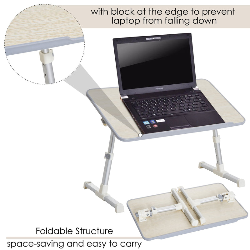Folding Computer Desk W/4-Level Height-Oak Colour