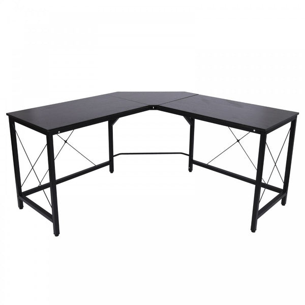 L-Shaped Corner Black Desk Computer Desk Table For Home Office Workstation with Steel Frame