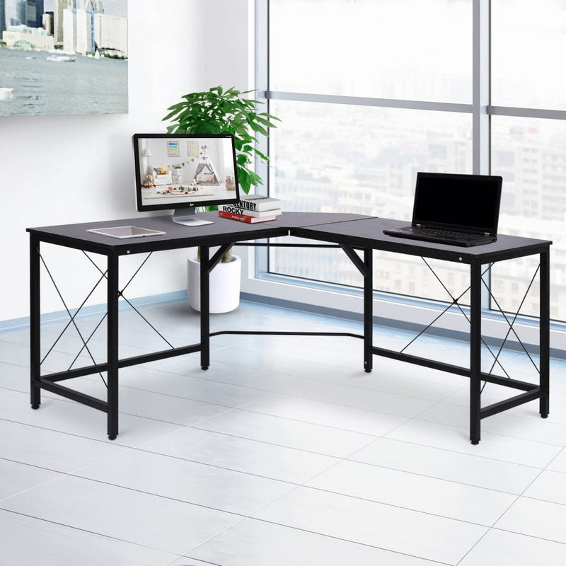 L-Shaped Corner Desk Computer Desk Table For Home Office Workstation with Steel Frame - Black