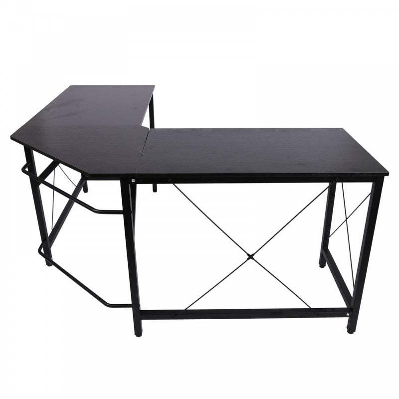L-Shaped Corner Desk Computer Desk Table For Home Office Workstation with Steel Frame - Black