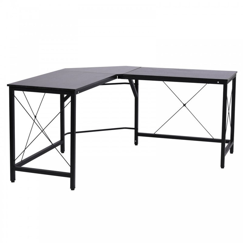 L-Shaped Corner Desk Computer Desk Table For Home Office Workstation with Steel Frame - Black