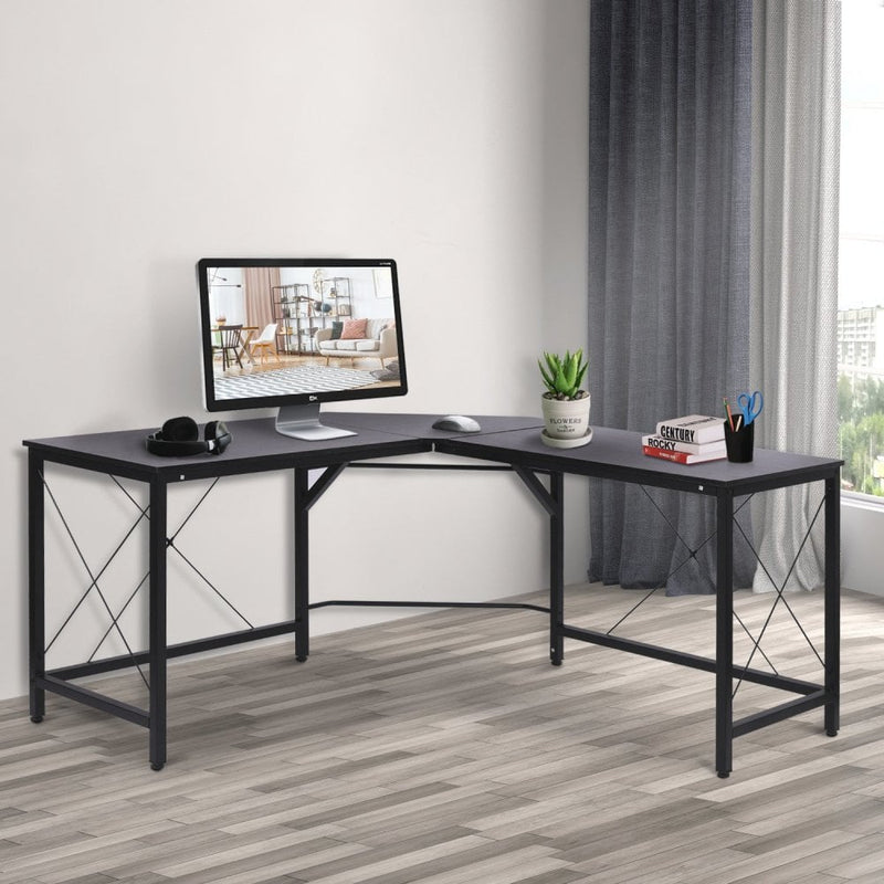 L-Shaped Corner Desk Computer Desk Table For Home Office Workstation with Steel Frame - Black