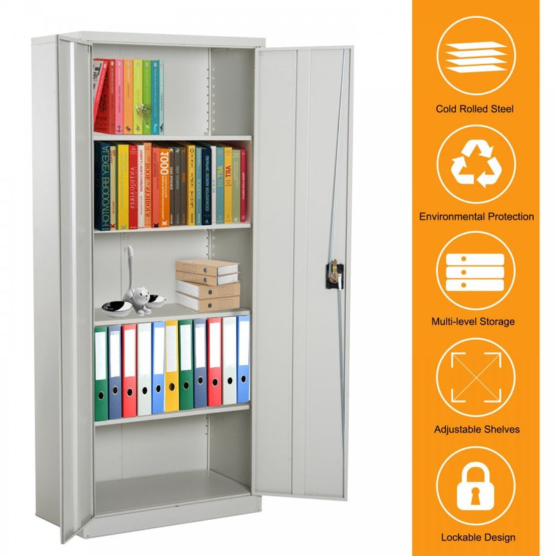 Vinsetto Filing Cabinet 2 Doors 4 Internal Adjustable Lockable Shelves Bookcase Storage Unit 5 Compartments-Cream White