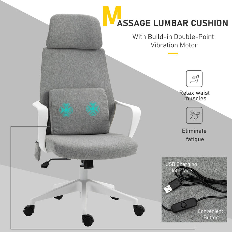 Vinsetto Office Swivel Chair Lumbar Massage Armchair w/ Adjustable seat & headrest height - Grey