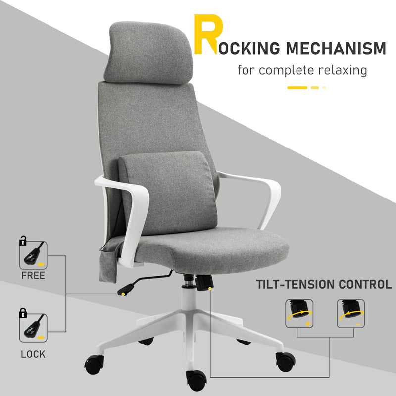 Vinsetto Office Swivel Chair Lumbar Massage Armchair w/ Adjustable seat & headrest height - Grey
