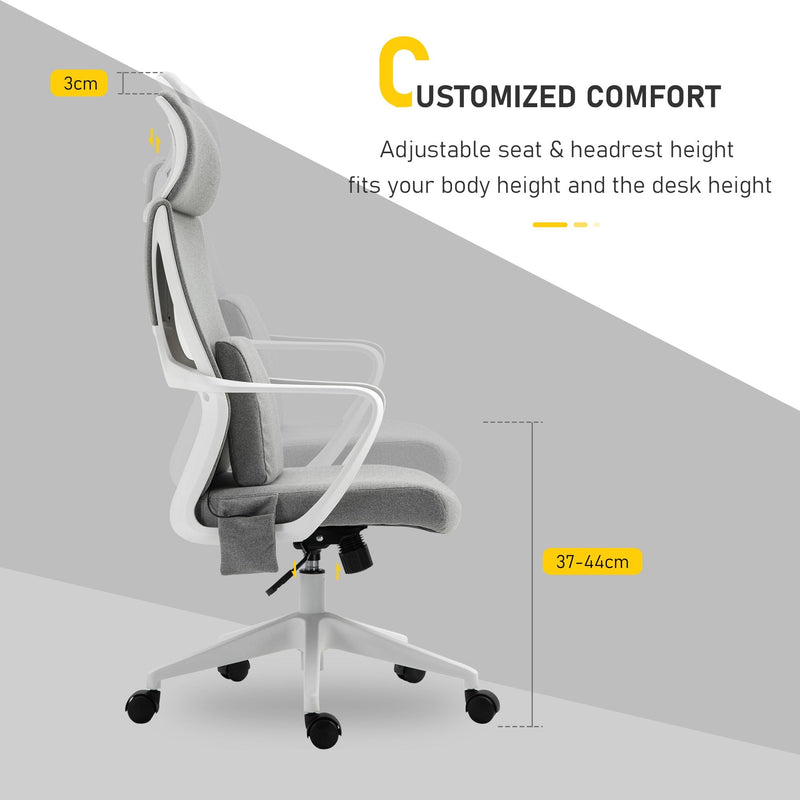 Vinsetto Office Swivel Chair Lumbar Massage Armchair w/ Adjustable seat & headrest height - Grey
