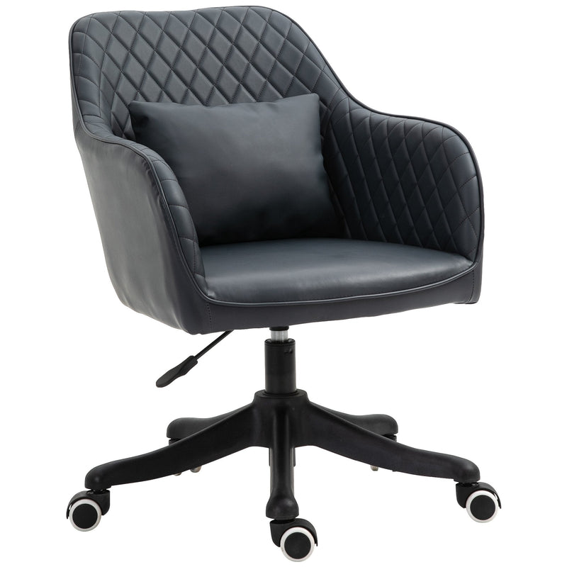 Vinsetto Diamond Pattern Tub Office Chair with Massage Pillow Wheels Adjustable Height Ergonomic Padding Lux Home Style Seat Black w/