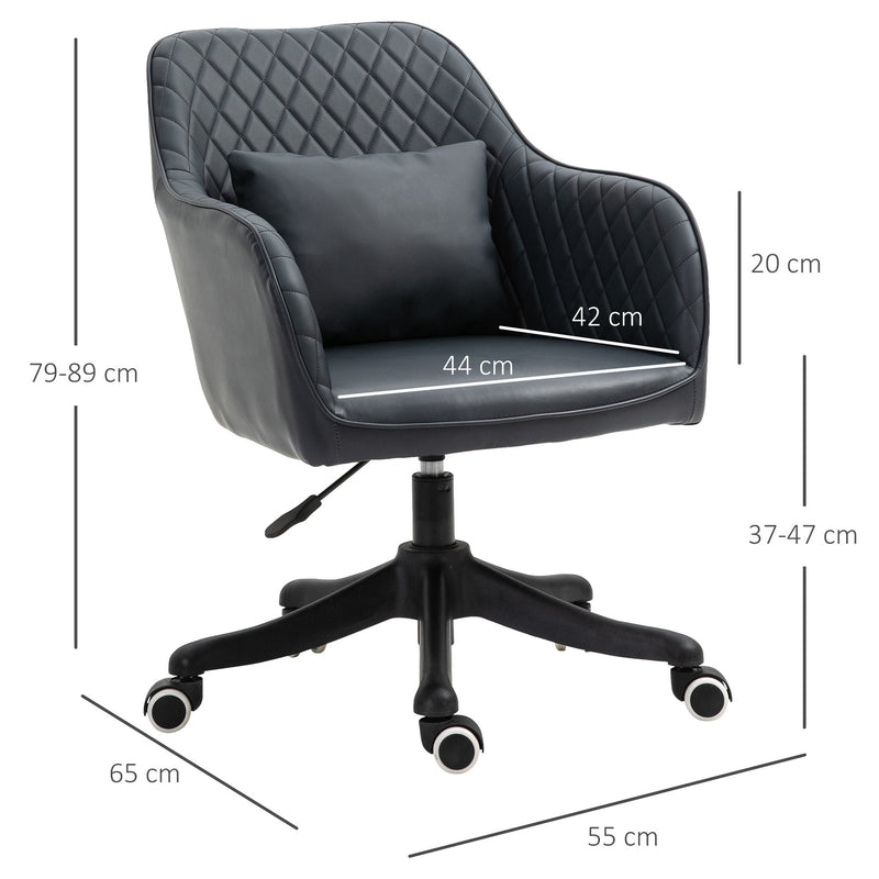 Vinsetto Diamond Pattern Tub Office Chair with Massage Pillow Wheels Adjustable Height Ergonomic Padding Lux Home Style Seat Black w/