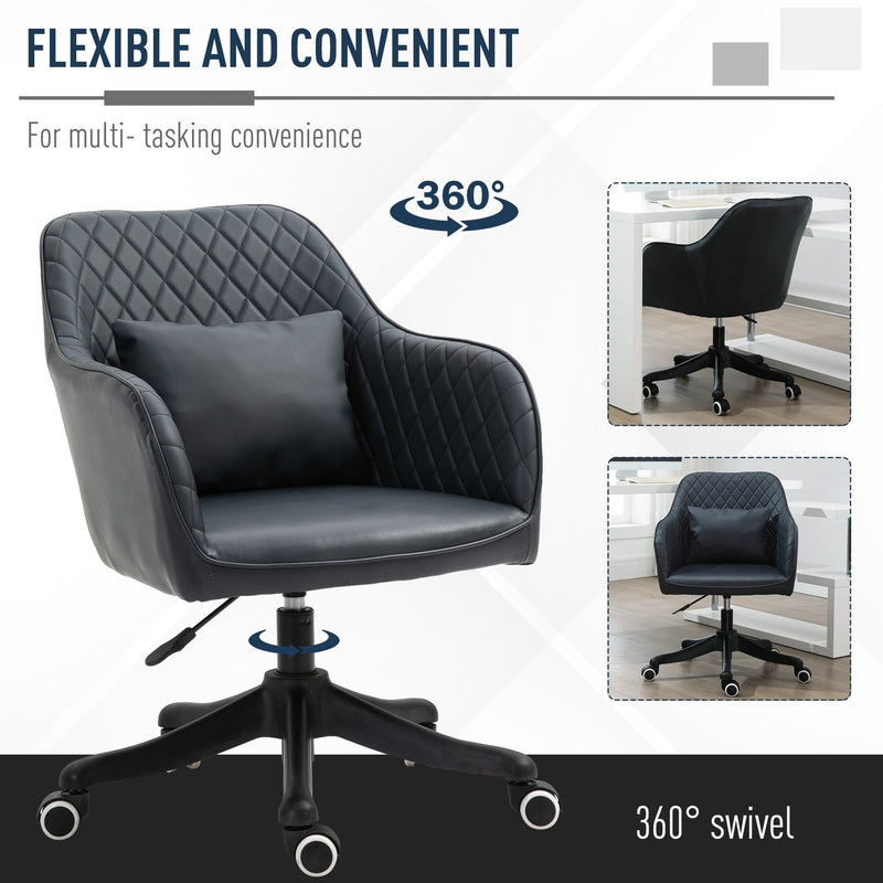 Vinsetto Diamond Pattern Tub Office Chair with Massage Pillow Wheels Adjustable Height Ergonomic Padding Lux Home Style Seat Black w/