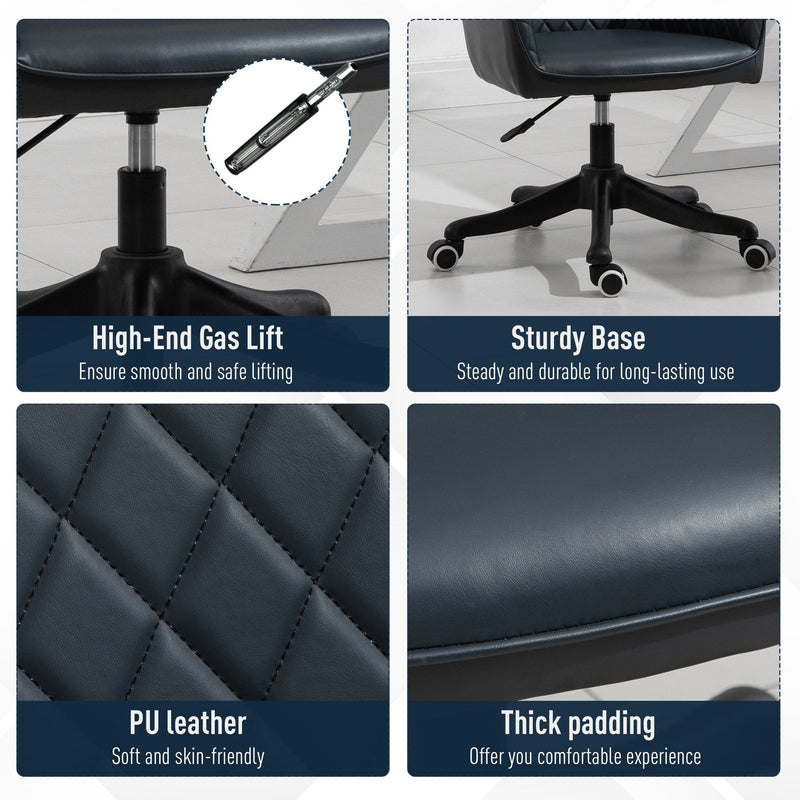 Vinsetto Diamond Pattern Tub Office Chair with Massage Pillow Wheels Adjustable Height Ergonomic Padding Lux Home Style Seat Black w/