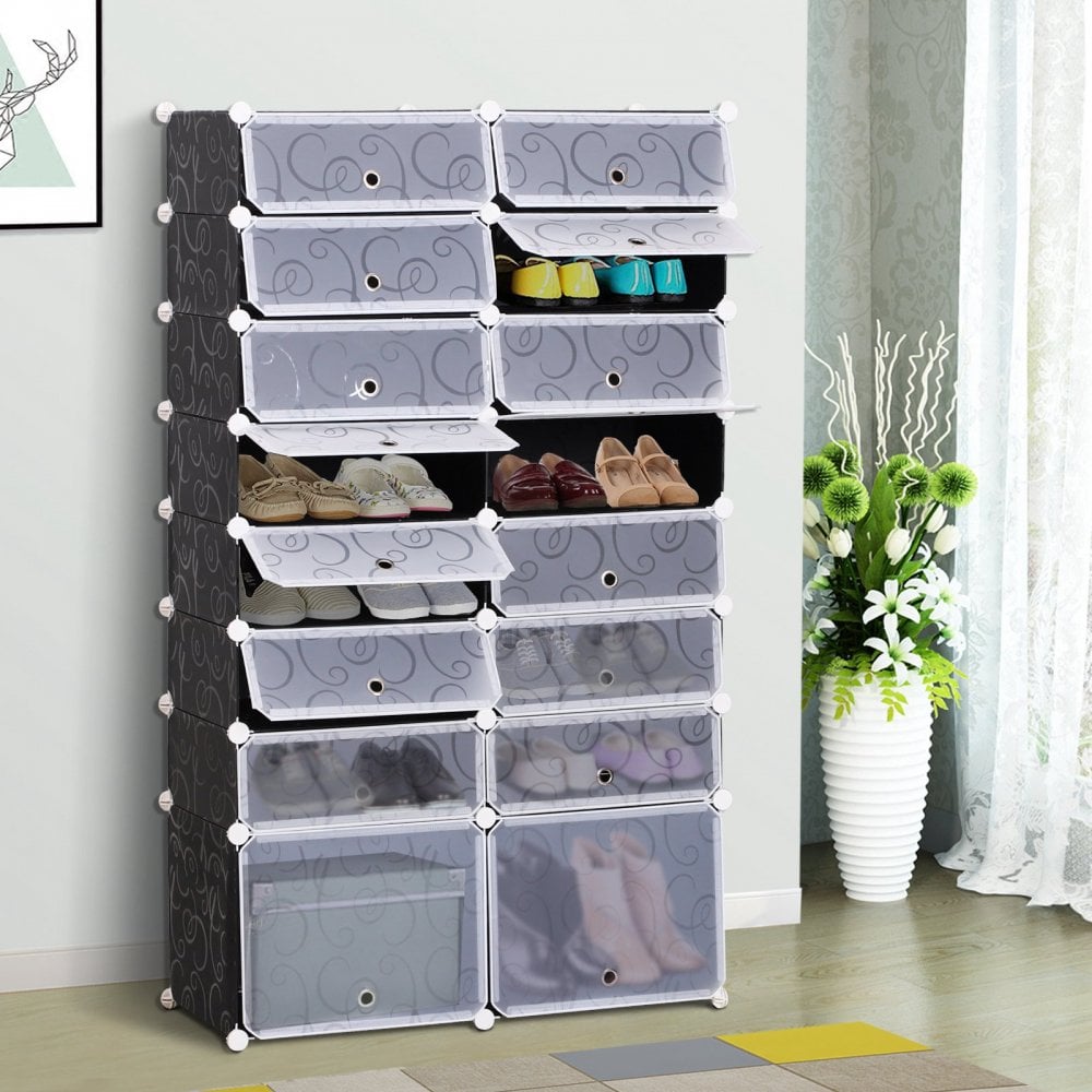 HOMCOM Shoe Rack Black White