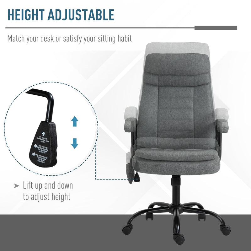 Vinsetto 2-Point Massage Office Chair Linen-Look Ergonomic Adjustable Height w/ 360-¦ Swivel 5 Castor Wheels Rocking Comfortable Executive Seat Grey