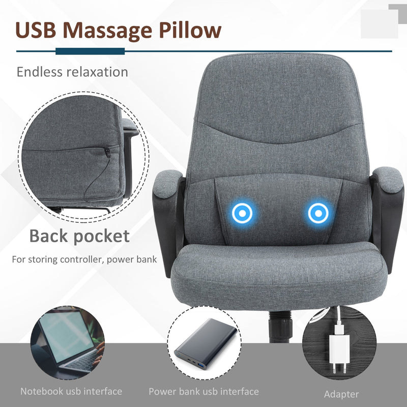 Vinsetto Office Chair with Massager Lumbar High Back Ergonomic Support Office 360-¦ Swivel Chairs Adjustable Height Backrest Grey 2-Point Massage