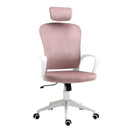 Vinsetto High-Back Office Chair Velvet Style Fabric Computer Home Rocking with Wheels, Rotatable Liftable Headrest, Pink w/ Wheel, Up-Down Headrest