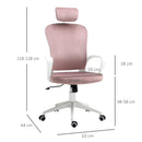 Vinsetto High-Back Office Chair Velvet Style Fabric Computer Home Rocking with Wheels, Rotatable Liftable Headrest, Pink w/ Wheel, Up-Down Headrest