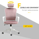 Vinsetto High-Back Office Chair Velvet Style Fabric Computer Home Rocking with Wheels, Rotatable Liftable Headrest, Pink w/ Wheel, Up-Down Headrest