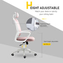 Vinsetto High-Back Office Chair Velvet Style Fabric Computer Home Rocking with Wheels, Rotatable Liftable Headrest, Pink w/ Wheel, Up-Down Headrest