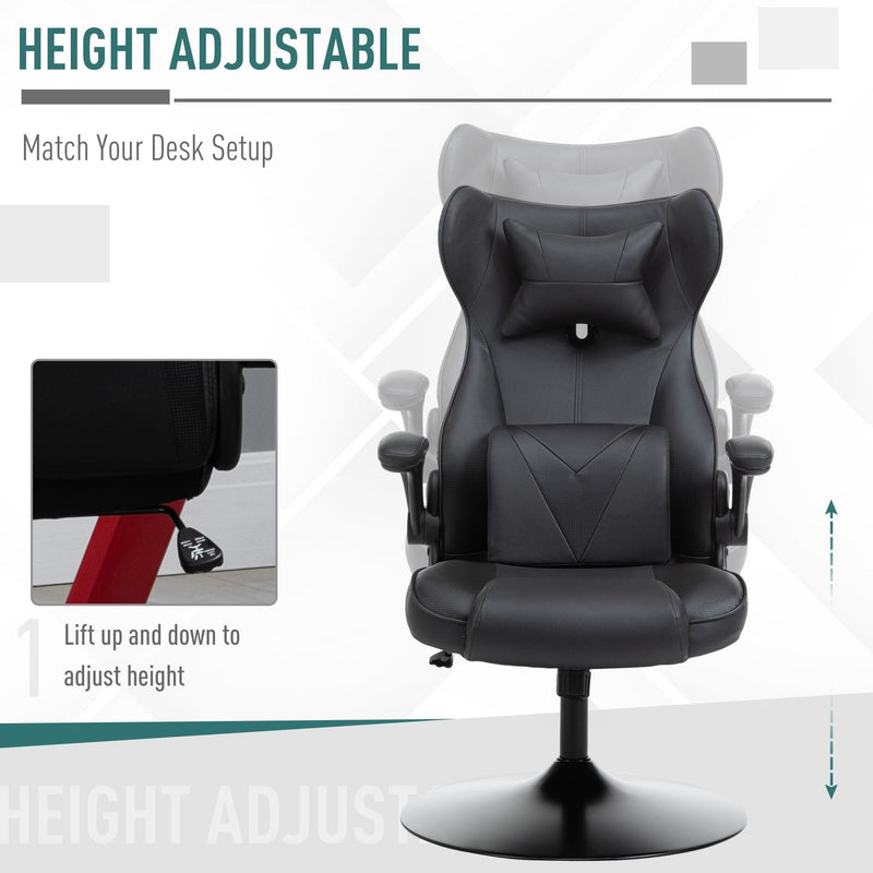 Vinsetto Swivel Video Game Chair Rocker Racing Style Office leisure Chair Ergonomic Rocking Office Chair with Pedestal Base, Adjustable Armrest and Headrest Black Base Lumbar Support