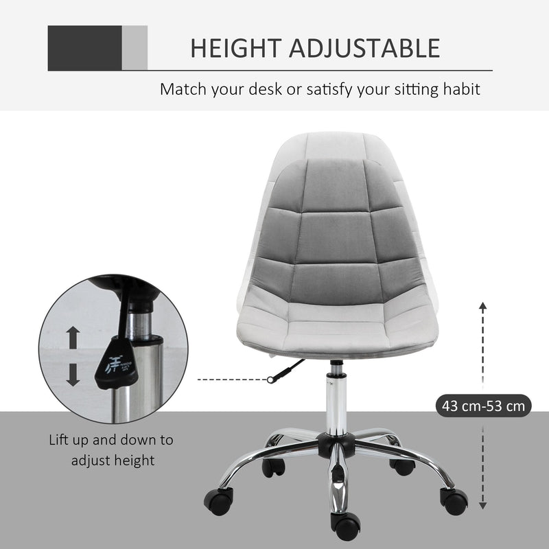 Vinsetto Ergonomic Office Chair with Adjustable-á Height and Wheels Velvet Executive Chair Armless for Home Study Bedroom Office Grey