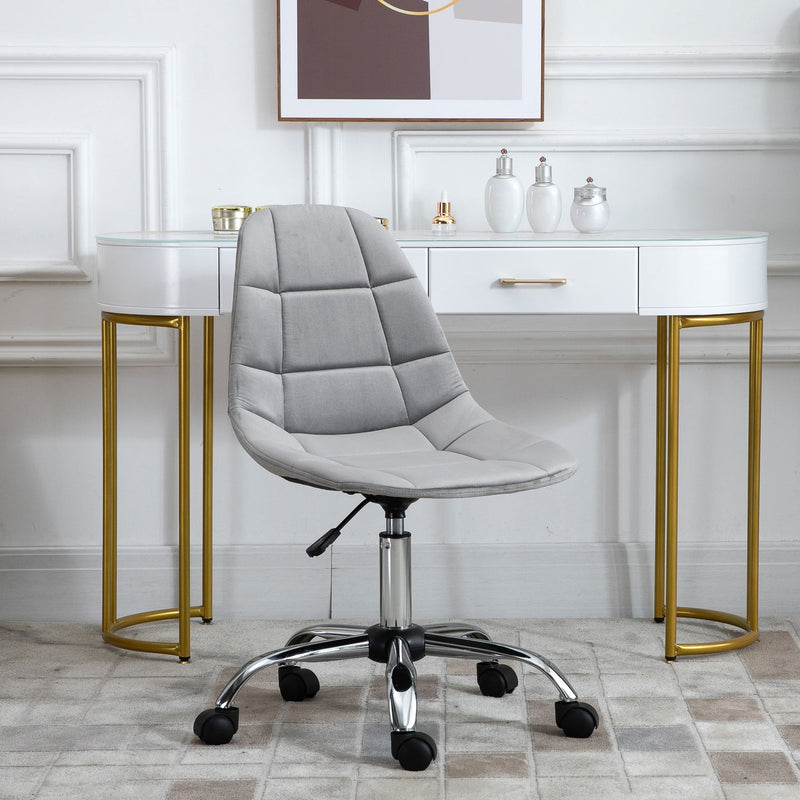 Vinsetto Ergonomic Office Chair with Adjustable-á Height and Wheels Velvet Executive Chair Armless for Home Study Bedroom Office Grey