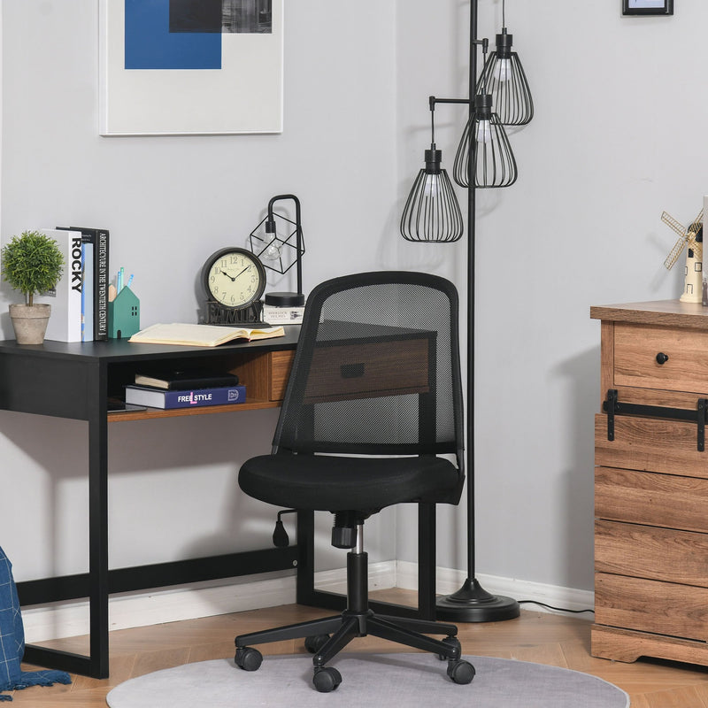 Vinsetto Leisure Office Chair Mesh Fabric Computer Home Study Bedroom Armless with Wheels, Black Swivel Armless