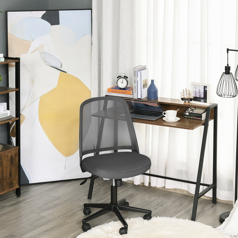 Vinsetto Leisure Office Chair Mesh Fabric Computer Home Study Bedroom Armless with Wheels, Grey Swivel Armless