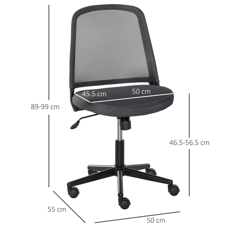 Vinsetto Leisure Office Chair Mesh Fabric Computer Home Study Bedroom Armless with Wheels, Grey Swivel Armless