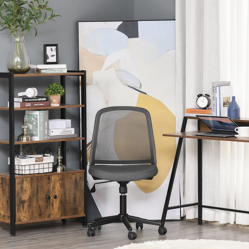 Vinsetto Leisure Office Chair Mesh Fabric Computer Home Study Bedroom Armless with Wheels, Grey Swivel Armless