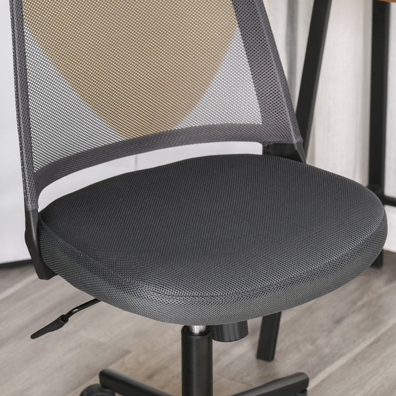 Vinsetto Leisure Office Chair Mesh Fabric Computer Home Study Bedroom Armless with Wheels, Grey Swivel Armless