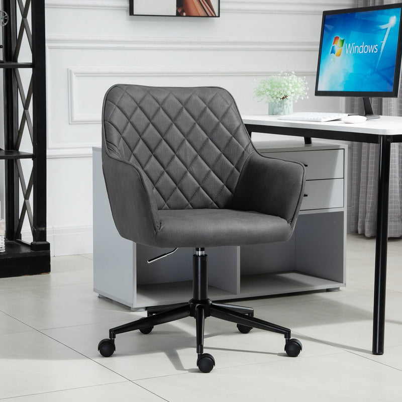 Vinsetto Swivel Office Chair Leather-Feel Fabric Home Study Leisure with Wheels, Grey Argyle Wheels