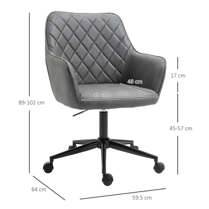 Vinsetto Swivel Office Chair Leather-Feel Fabric Home Study Leisure with Wheels, Grey Argyle Wheels