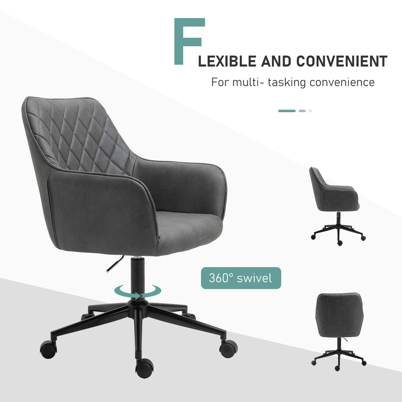 Vinsetto Swivel Office Chair Leather-Feel Fabric Home Study Leisure with Wheels, Grey Argyle Wheels