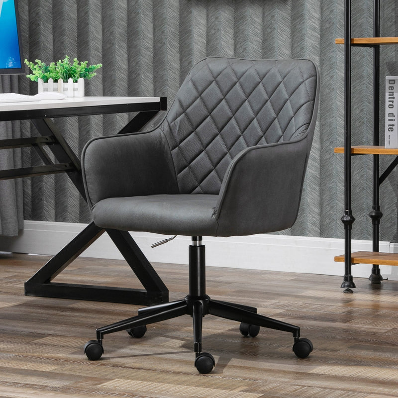 Vinsetto Swivel Office Chair Leather-Feel Fabric Home Study Leisure with Wheels, Grey Argyle Wheels