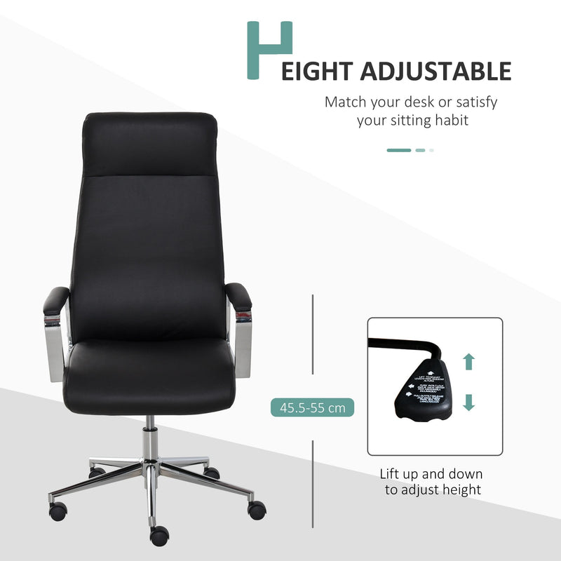 Vinsetto Office Chair Faux Leather High-Back Rocker Swivel Computer Desk Chair with Wheels, Steel Base, Black w/